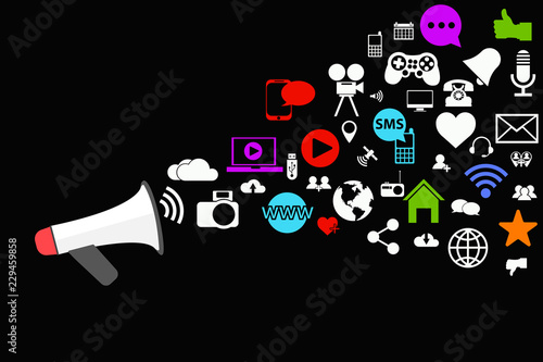 Megaphone with social media icons