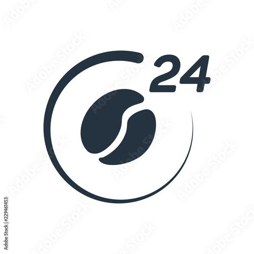 24 hours coffee isolated icon on white background, 400 coffee set, logo and sign
