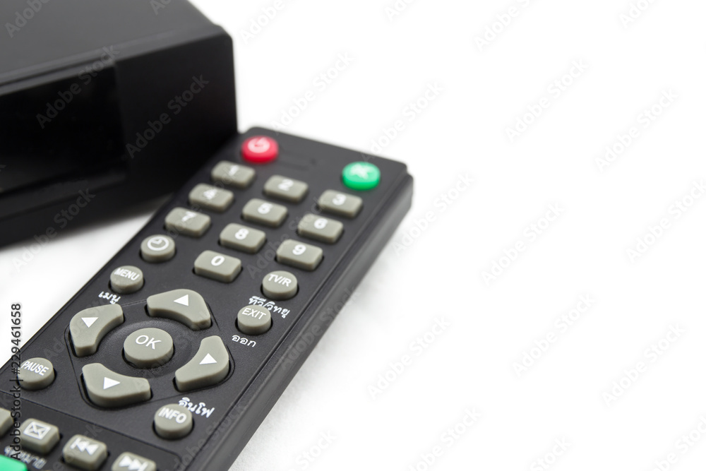 hd player with remote controler isolated on white background hd player with remote controler isolated on white background