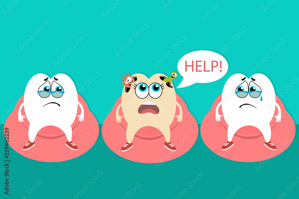 Obraz premium Scared sick tooth asking for help
