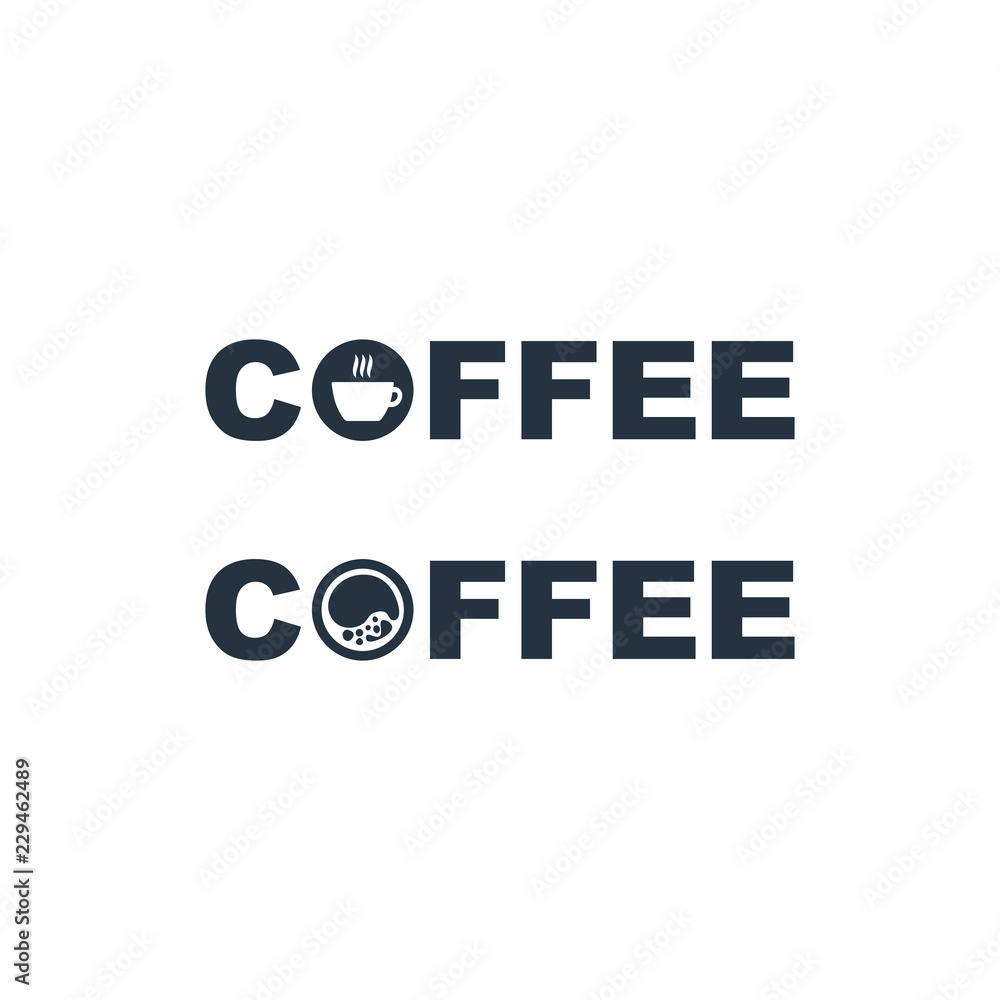Coffee isolated icon on white background, 400 coffee set, company name, banner Coffee isolated icon on white background, 400 coffee set, company name, banner