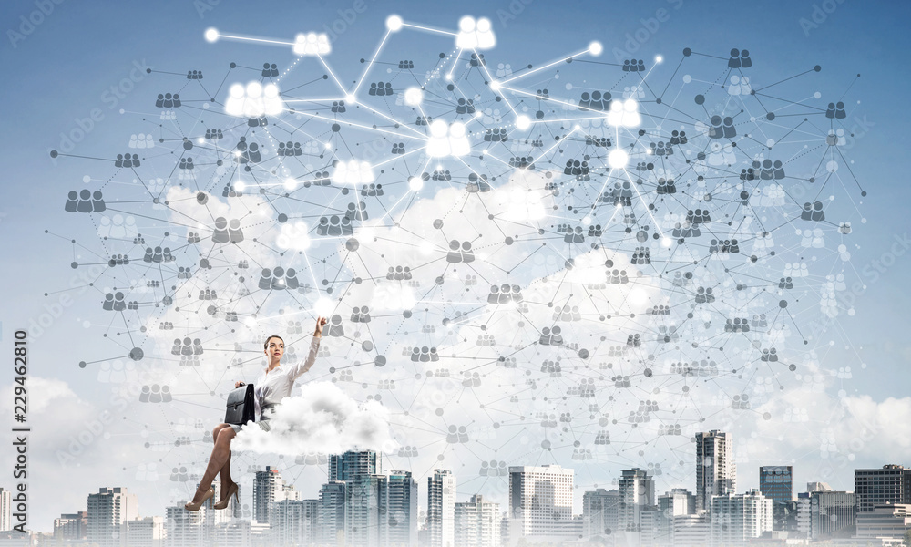 Elegant lady boss or accountant float on cloud and networking co Elegant lady boss or accountant float on cloud and networking co