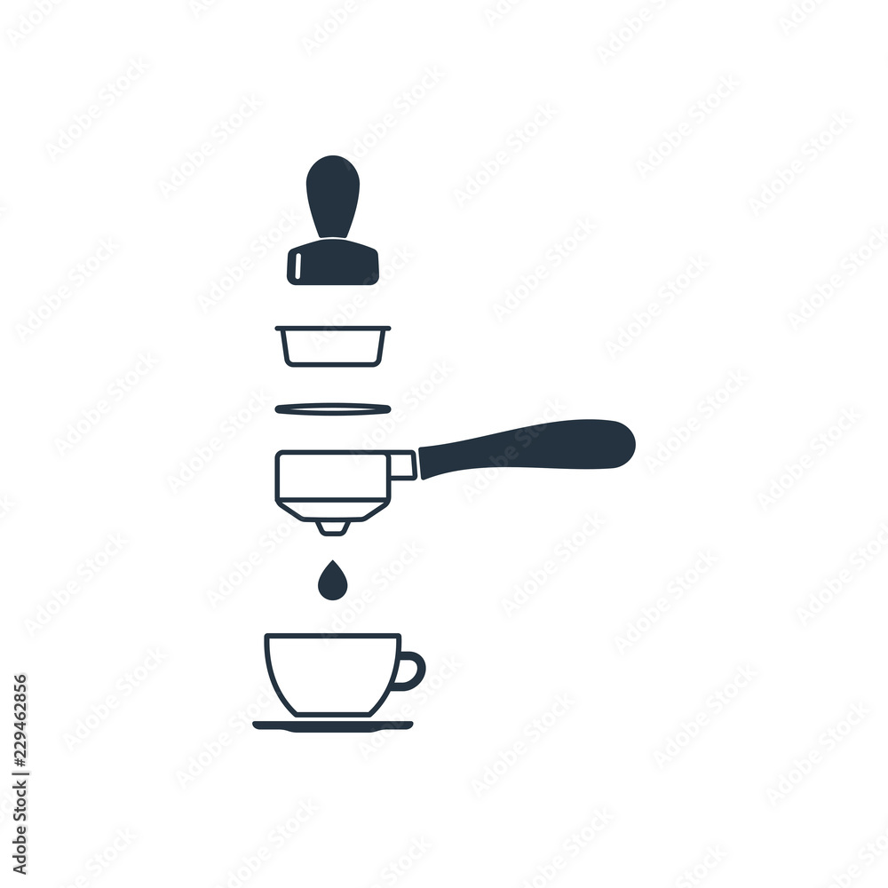 Portafilter and tamper isolated icon on white background, 400 coffee