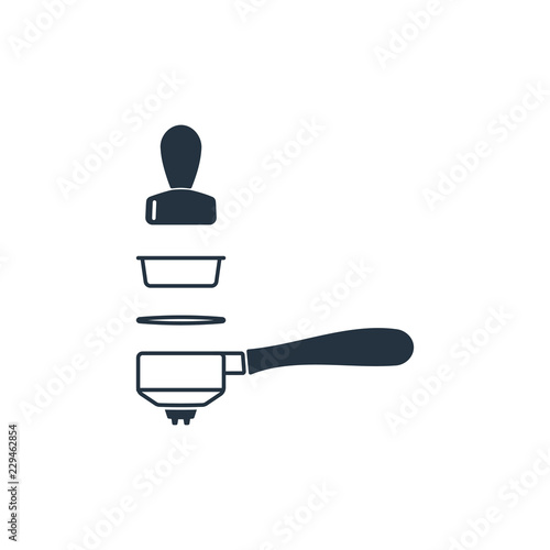 Portafilter and tamper isolated icon on white background, 400 coffee set, logo and sign