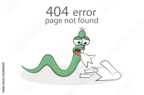 404 error page not found concept. The snake had eaten the page isolated in white background