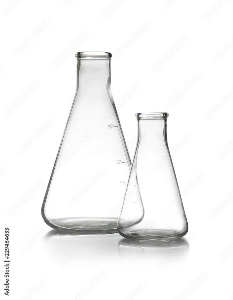 Empty conical flasks on table. Laboratory analysis Empty conical flasks on table. Laboratory analysis