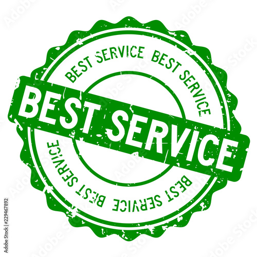 Grunge green best service word round rubber seal stamp on white background