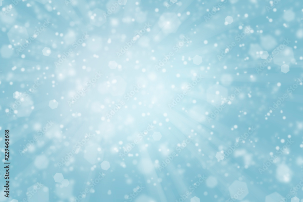 FALLING SNOW WITH HEXAGON SHAPE BOKEH AND SUNBEAM FOR BACKGROUND