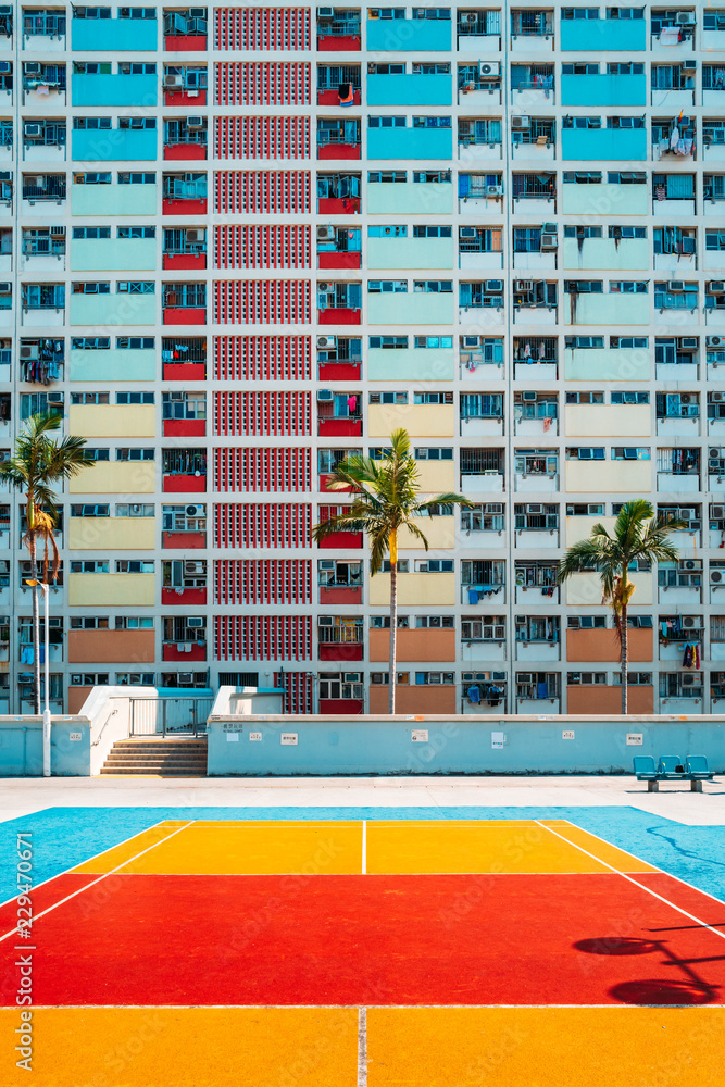 Fototapeta premium Colorful Pastel Badminton Court with windows Background.