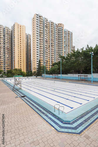 Photography Swimming pool and high rise residential building in Hong Kong city