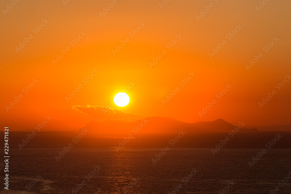 Scenic sundown in Santorini, Greece