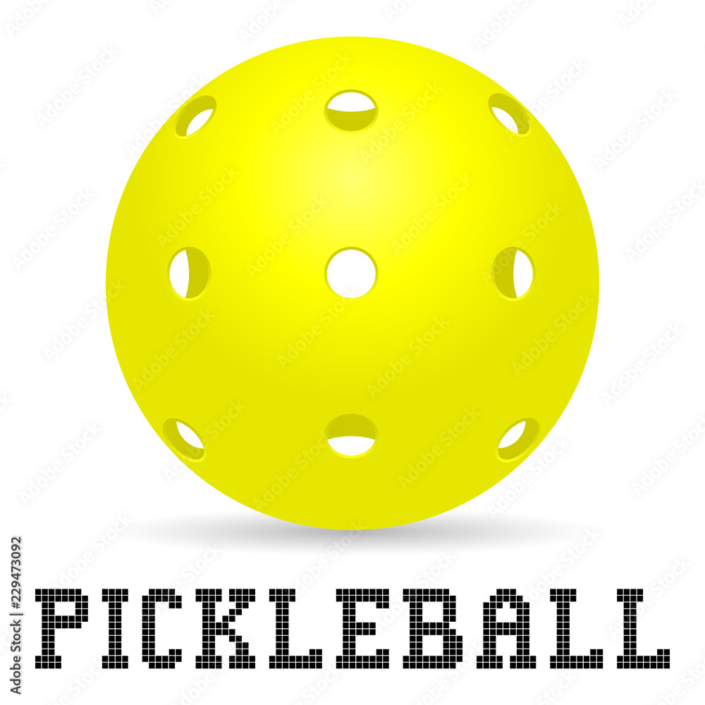 yellow pickleball ball with shadow and pickleball lettering for icon or ...