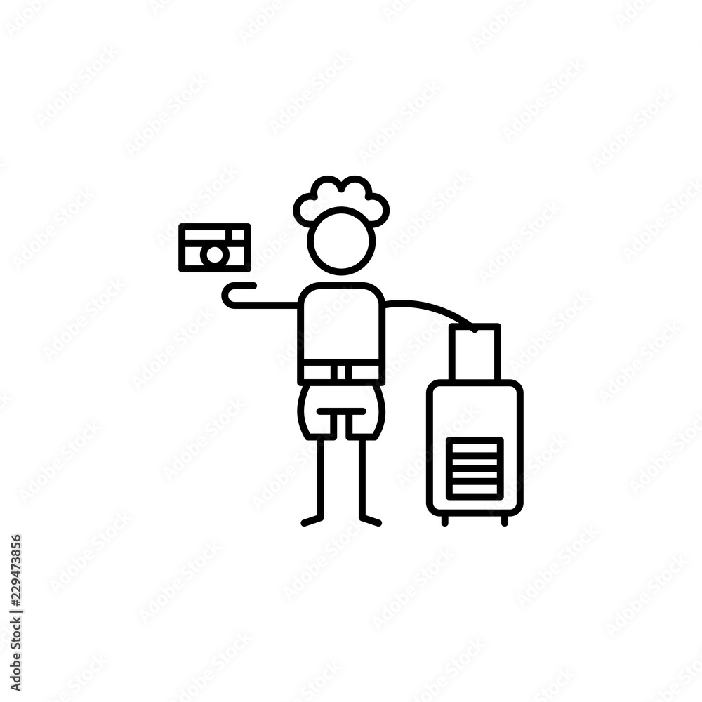 Suitcase, Tourist, curly icon. Element of people in travel line icon. Thin line icon for website design and development, app development. Premium icon Suitcase, Tourist, curly icon. Element of people in travel line icon. Thin line icon for website design and development, app development. Premium icon