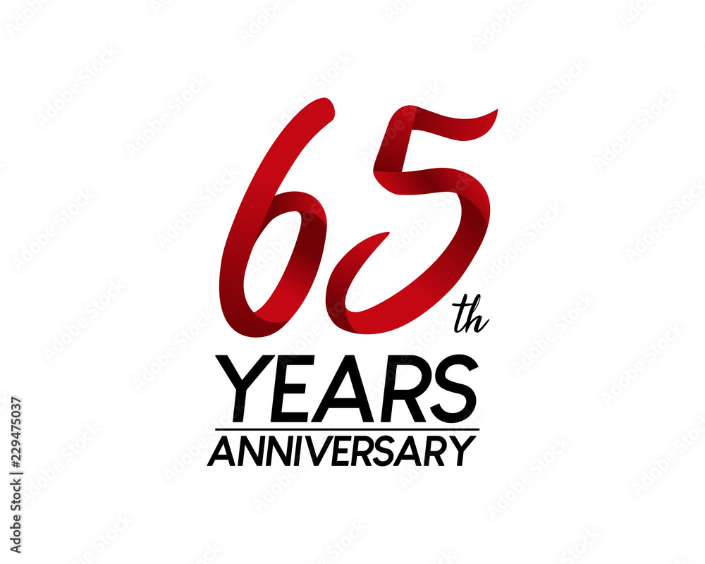 65 anniversary logo vector red ribbon