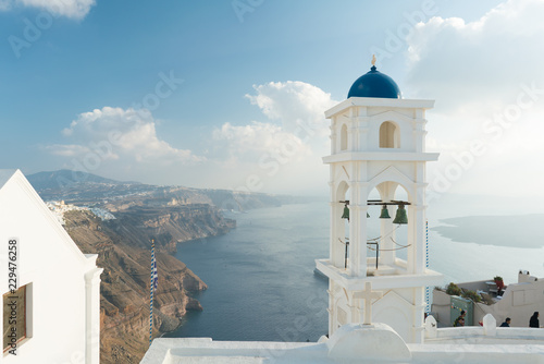 The Anastasi Church in Imerovigli against the Santorini caldera, Santorini