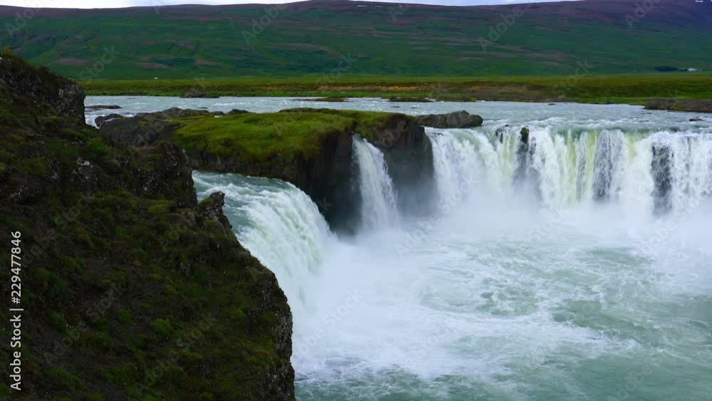 Summer view of Godafoss waterfalls in the morning at Baroardalur Dustrict of Northeastern Region of Iceland Summer view of Godafoss waterfalls in the morning at Baroardalur Dustrict of Northeastern Region of Iceland