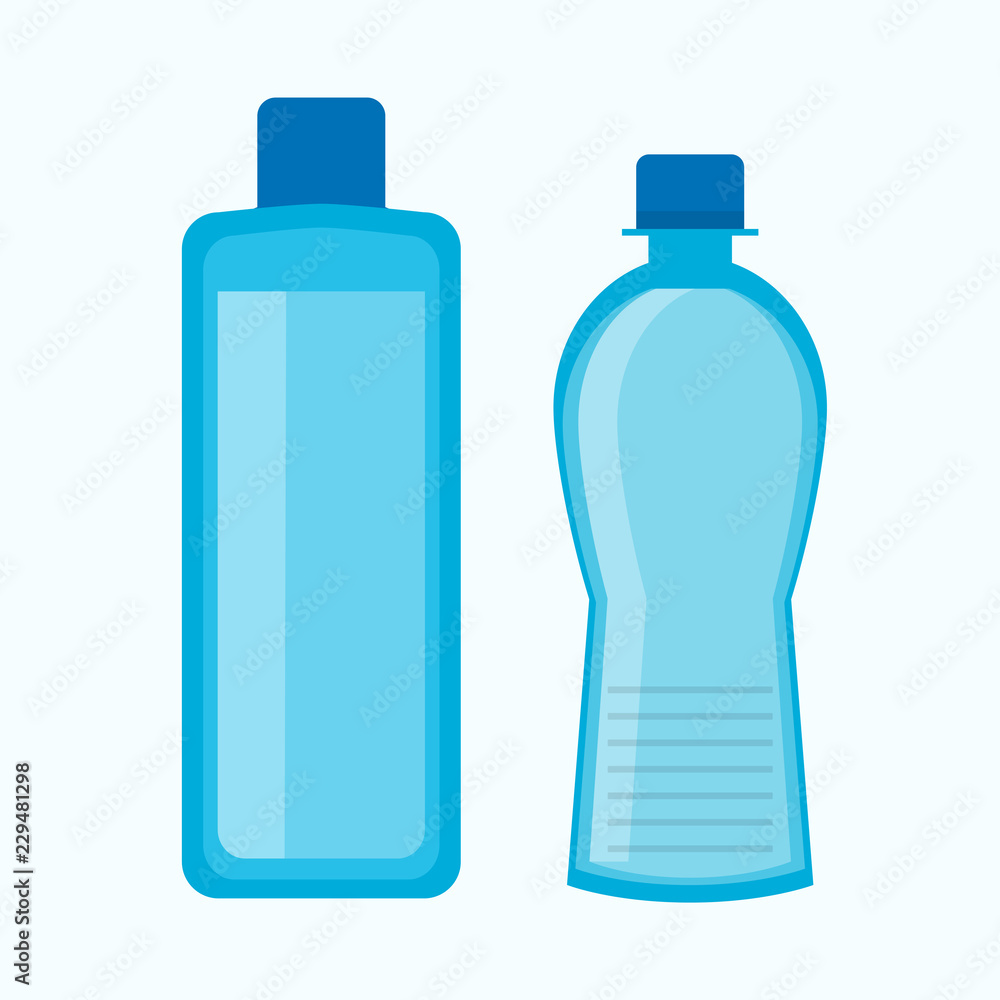 Plastic water bottles collection in blue color isolated on white. Plastic water bottles collection in blue color isolated on white.