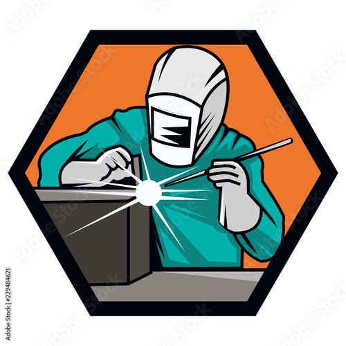 Illustration of modern welder logo with helmet