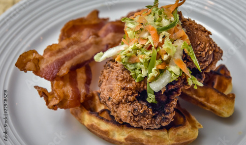 quail with waffles and bacon 