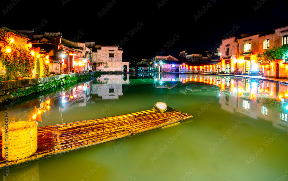 Night scene of Hongcun Ancient Town, Anhui, China