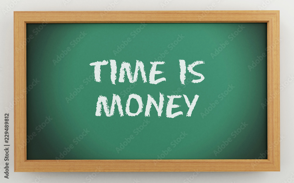 3d chalkboard with time is money text 3d chalkboard with time is money text