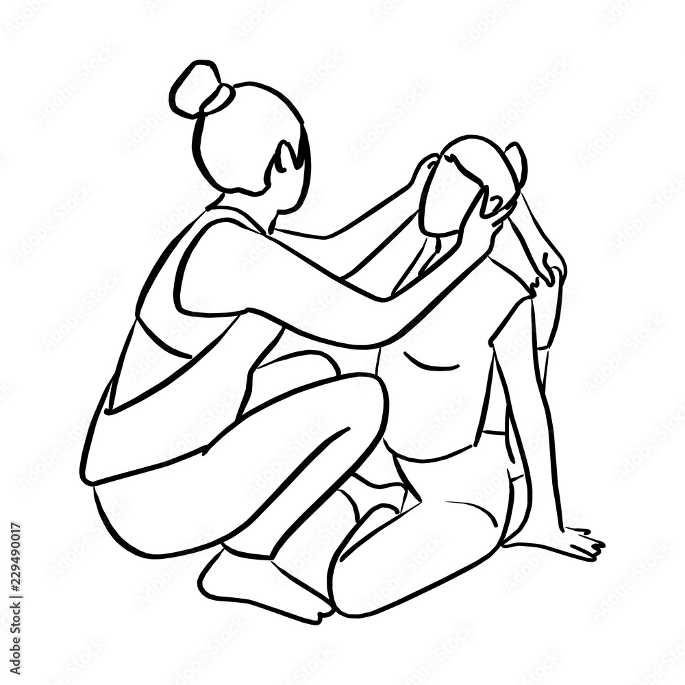 woman doing yoga with instructor vector illustration sketch doodle hand drawn with black lines isolated on white background woman doing yoga with instructor vector illustration sketch doodle hand drawn with black lines isolated on white background