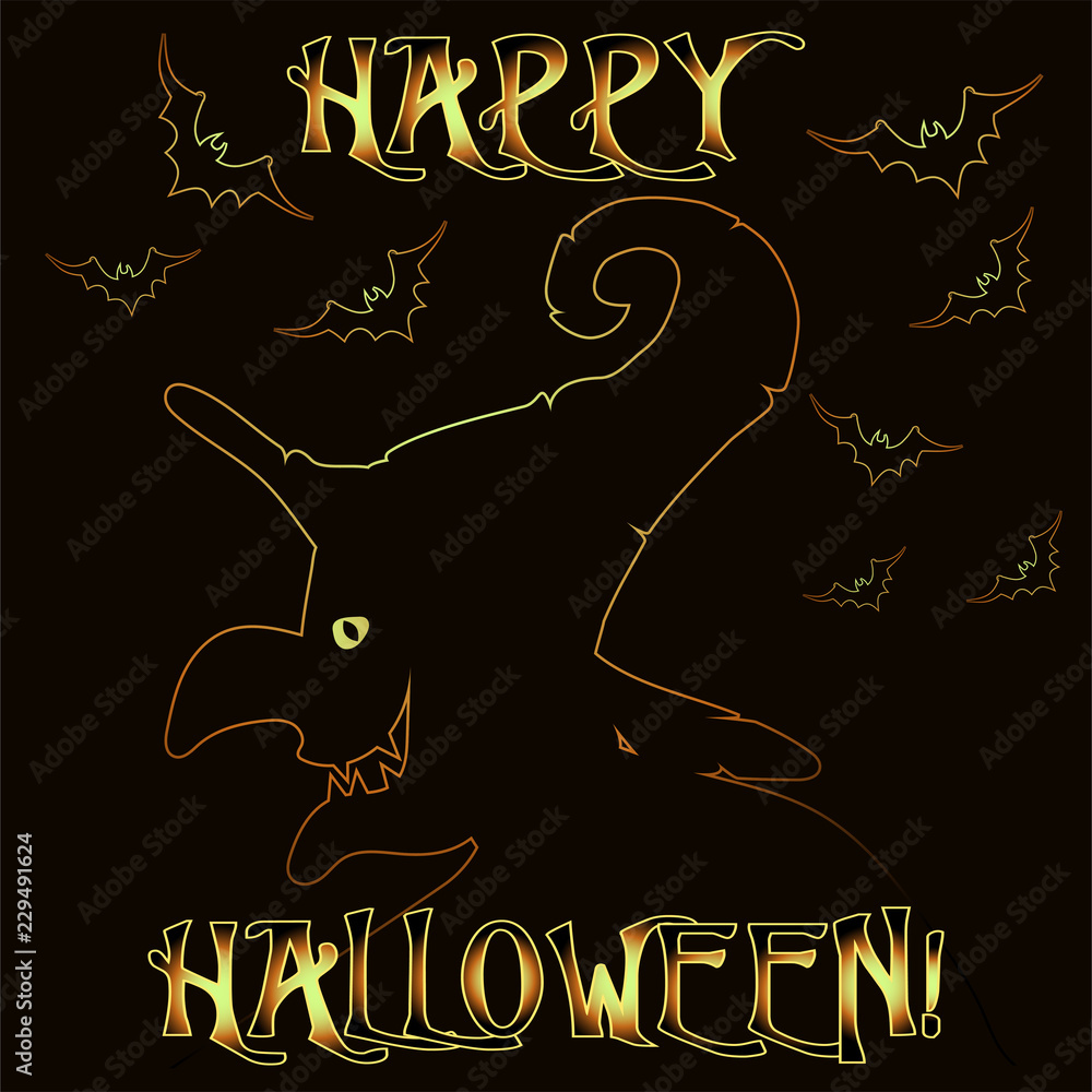 Happy Halloween invitation card with witch  , vector illustration