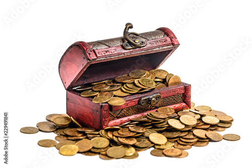 Fotografie, Obraz Treasure chest with golden coins