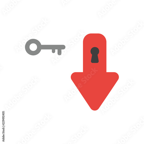 Vector icon concept of arrow moving down with keyhole and key