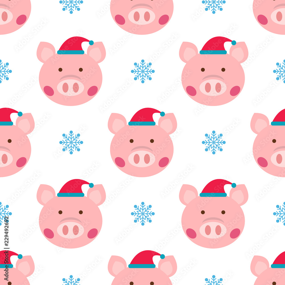 Christmas seamless pattern with Santa pig Christmas seamless pattern with Santa pig