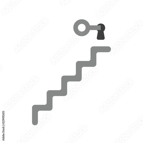 Vector icon concept of key into keyhole at top of stairs