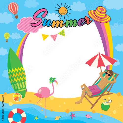 Illustration vector of summer frame template design with colorful on the beach concept background.