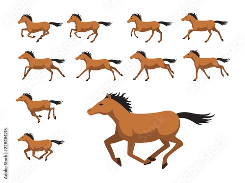 Animation Sequence Horse Running Cartoon Vector Illustration