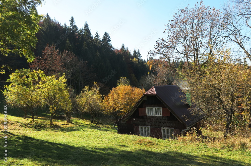 old house in the beginnin of autumn in Beskydy mountains in Czech Republic old house in the beginnin of autumn in Beskydy mountains in Czech Republic