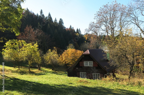 old house in the beginnin of autumn in Beskydy mountains in Czech Republic