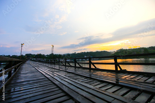 Longest Wood bridge in Thailand,Mon Bridge at Sangkhlaburi. Kanchanaburi. Thailand © keatikun