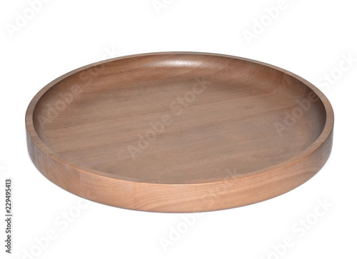 wooden round tray on white background