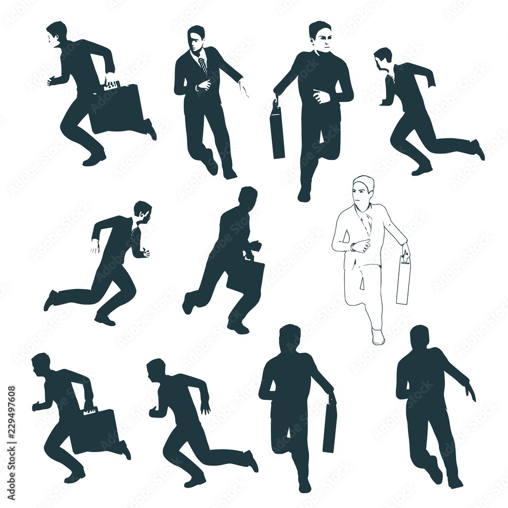 Businessman running forward. Abstract illustration. Modern lifestyle metaphor. Web icons collection