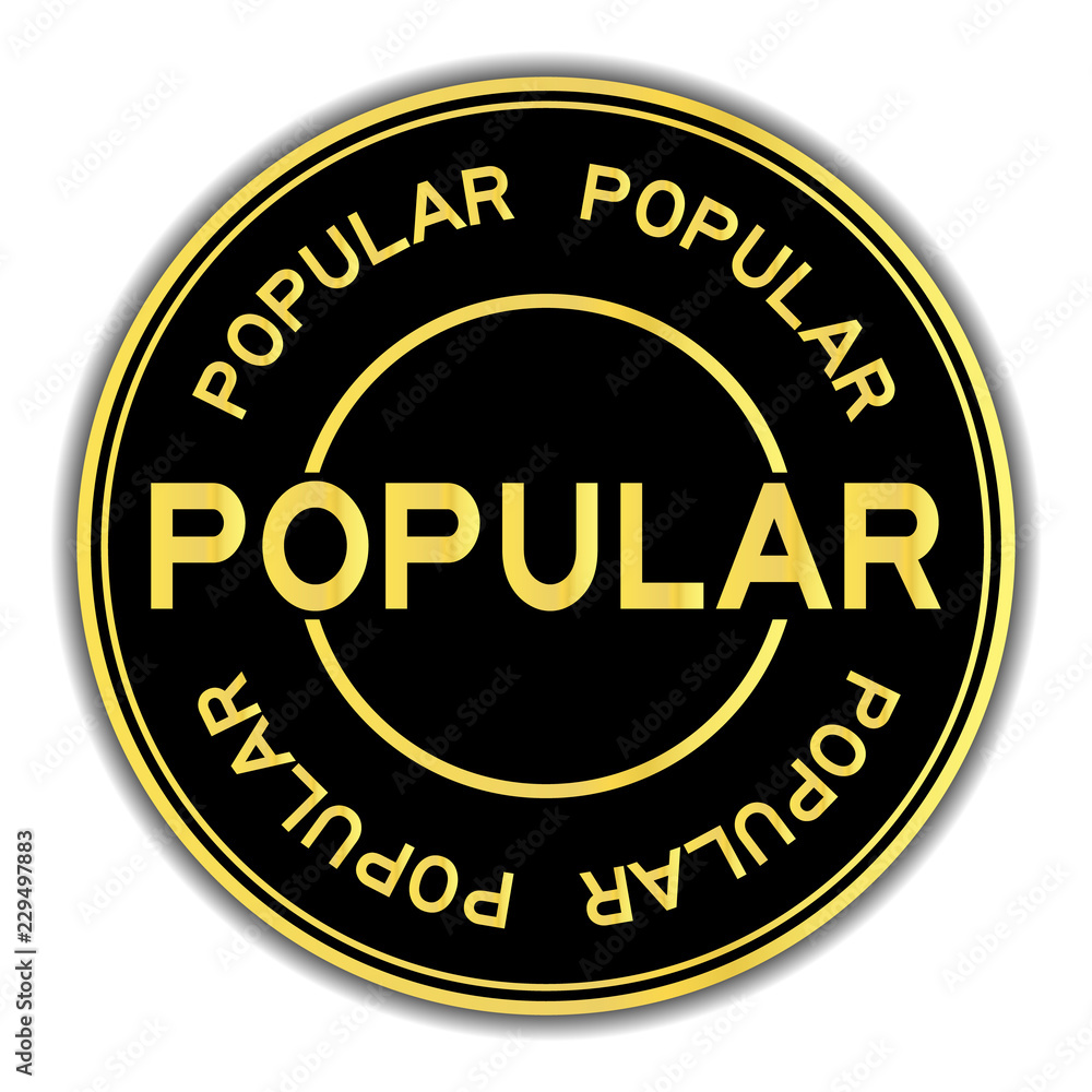 Gold and black color sticker in word popular on white background