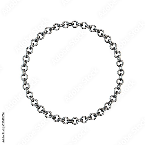 Metal chain. Isolated on white background. Circle frame.