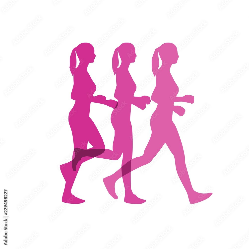 Running women silhouettes. Overlay effect. Sport and recreation