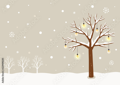 Winter tree with light lamp bulbs.Winter landscape © soyon