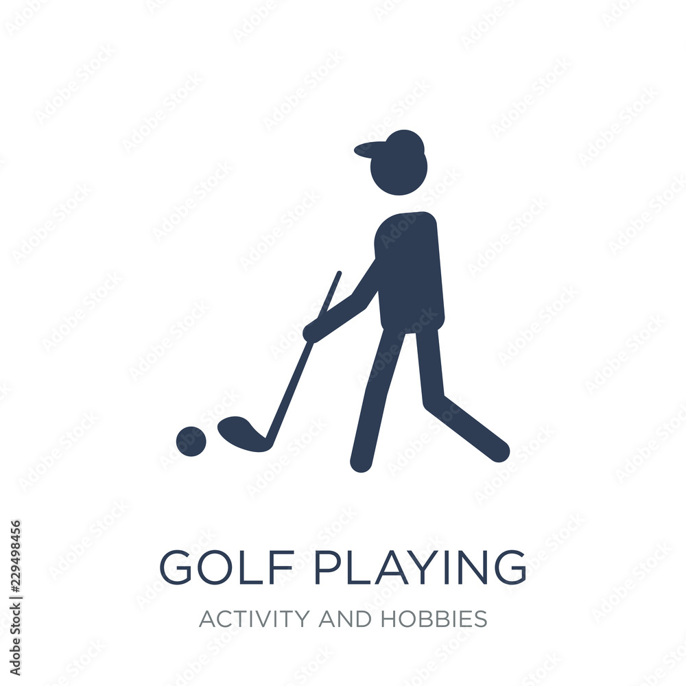 Golf playing icon. Trendy flat vector Golf playing icon on white background from Activity and Hobbies collection Golf playing icon. Trendy flat vector Golf playing icon on white background from Activity and Hobbies collection