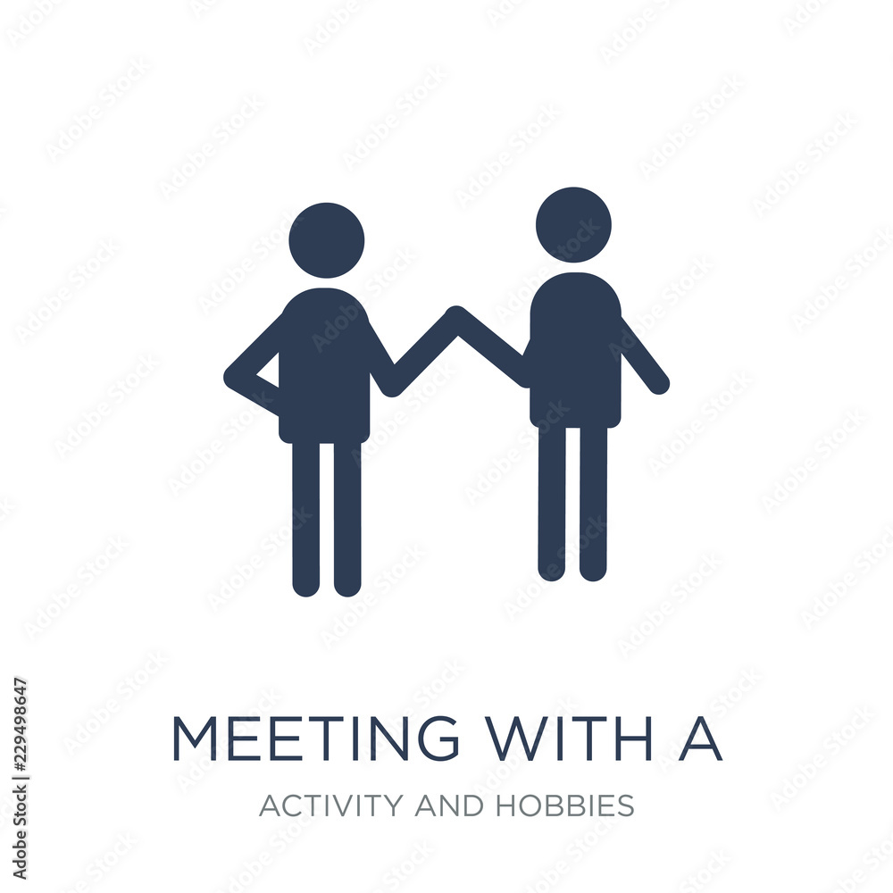 Meeting with a Friend icon. Trendy flat vector Meeting with a Friend icon on white background from Activity and Hobbies collection Meeting with a Friend icon. Trendy flat vector Meeting with a Friend icon on white background from Activity and Hobbies collection