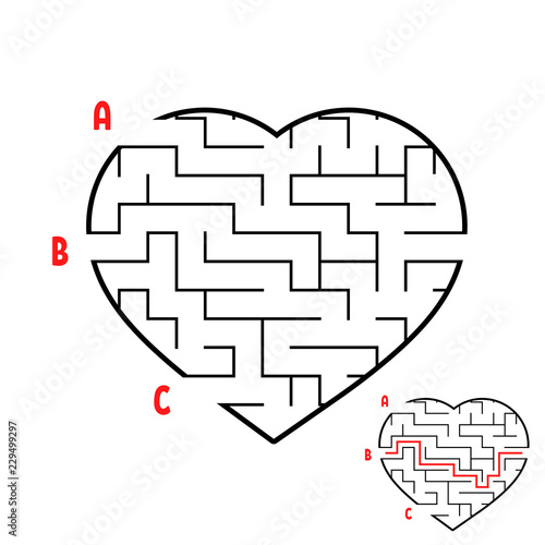 Labyrinth in the shape of a heart. Game for kids. Puzzle for children. Find the right way. Maze conundrum. Flat vector illustration isolated on white background.