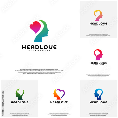Collection Head love logo vector, Head intelligence logo designs concept vector