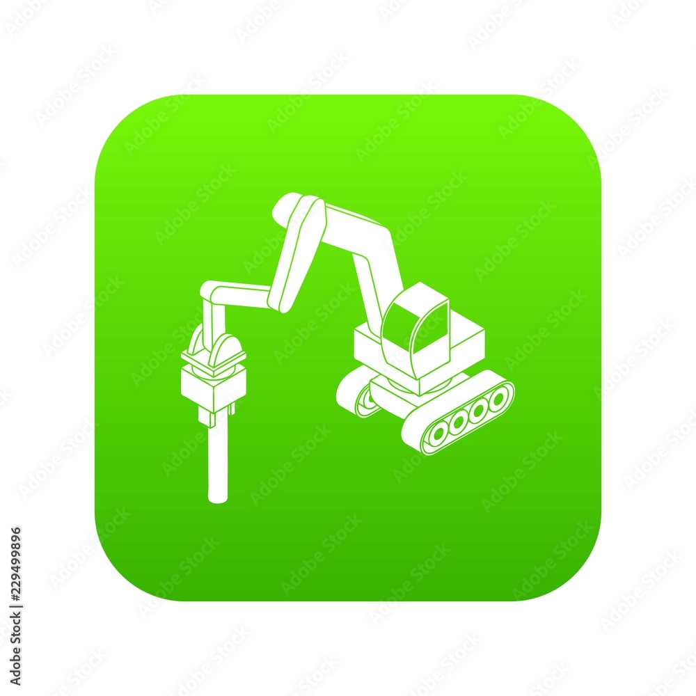 Medium drill truck icon green vector isolated on white background