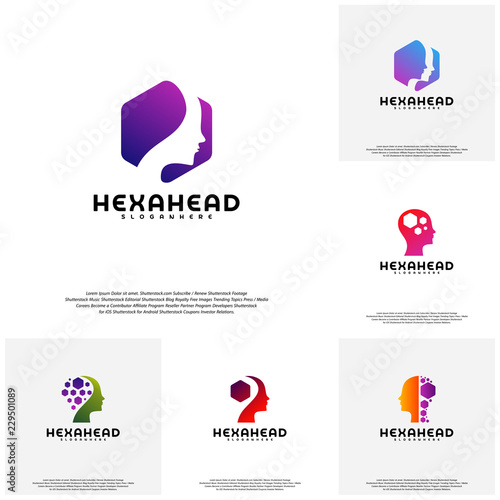 Collection Hexagone Head logo vector, Head intelligence logo designs concept vector