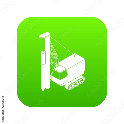 Drilling machine icon green vector isolated on white background