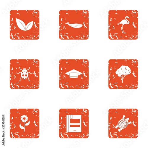 Zoological icons set. Grunge set of 9 zoological vector icons for web isolated on white background